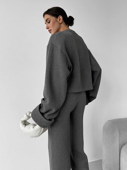 Cardydony Women's Women's Knit 2 Piece Set – Zip Jacket and Wide Leg Pants Outfit