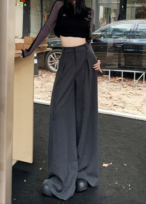 Cardydony Women's High Waist Wide Leg Trousers in Black & Gray | Lightweight Drawstring Summer Pants