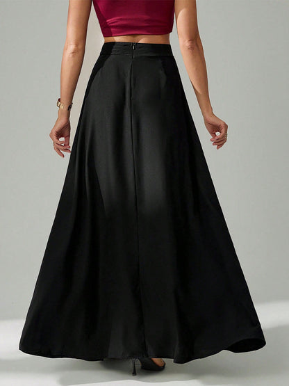 Cardydony Women's Essential High-Waist Black Long Skirt – Flowy A-Line Fit