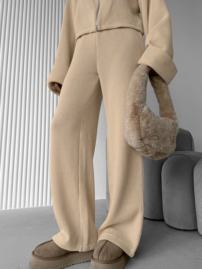 Cardydony Women's Women's Knit 2 Piece Set – Zip Jacket and Wide Leg Pants Outfit