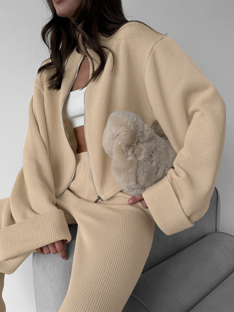 Cardydony Women's Women's Knit 2 Piece Set – Zip Jacket and Wide Leg Pants Outfit
