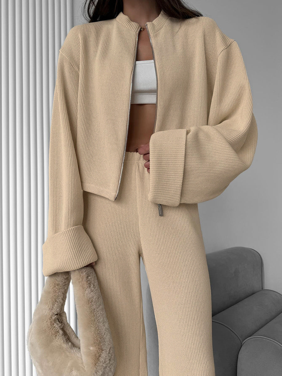 Cardydony Women's Women's Knit 2 Piece Set – Zip Jacket and Wide Leg Pants Outfit