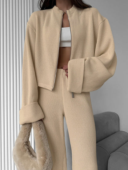 Cardydony Women's Women's Knit 2 Piece Set – Zip Jacket and Wide Leg Pants Outfit