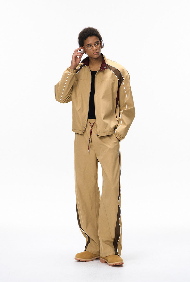 Cardydony Women's Tracksuit Racing Jacket Lines Zip Pockets Stand Collar — Womens Wide Leg Pants