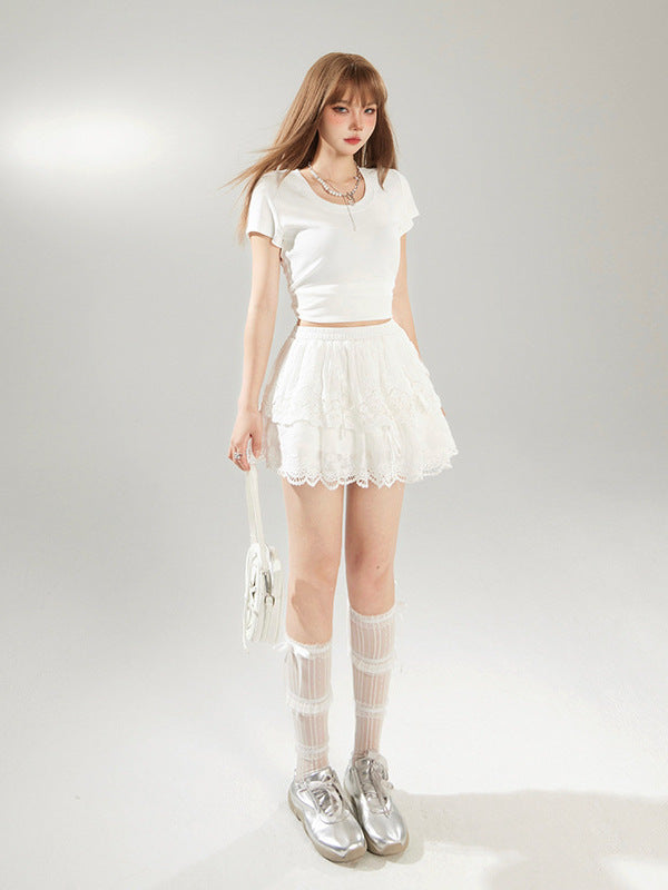 Cardydony Women's Lace A-Line Princess Skirt | High Waist Cotton Mini Skirt for Sweet Feminine Looks