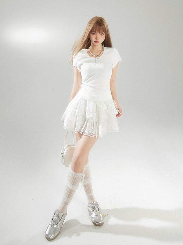 Cardydony Women's Lace A-Line Princess Skirt | High Waist Cotton Mini Skirt for Sweet Feminine Looks