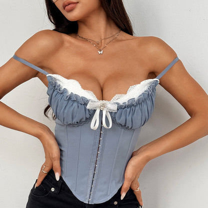 Cardydony Women's Sexy Lace Corset Bustier | Ruffled Boned Top for Women