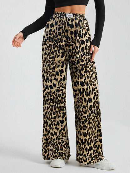 Cardydony Women's Leopard Print High Waist Wide Leg Pants – Streetwear Knit Trousers