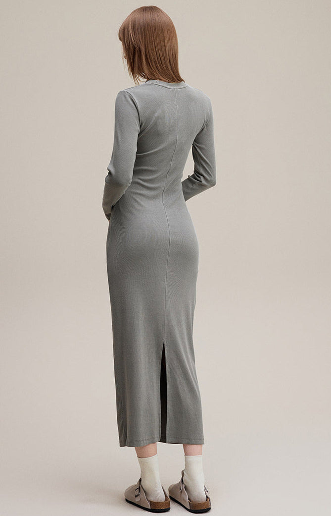 Cardydony Women's Women's Long Sleeve Bodycon Maxi — Ribbed Knit, Back-Slit