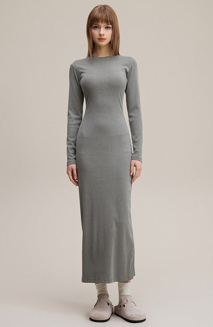 Cardydony Women's Women's Long Sleeve Bodycon Maxi — Ribbed Knit, Back-Slit