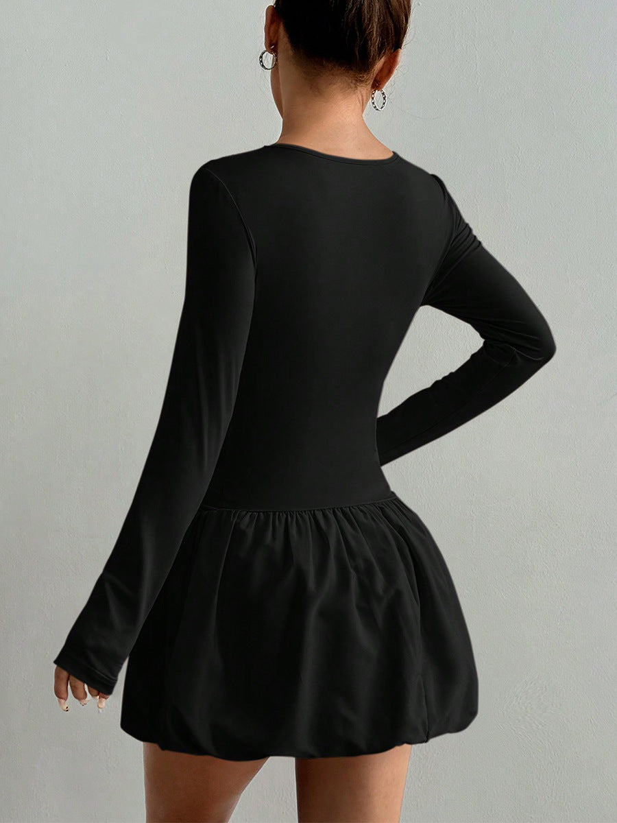Cardydony Women's Black Long Sleeve Mini Dress with Bubble Skirt – Women's Cocktail Outfit