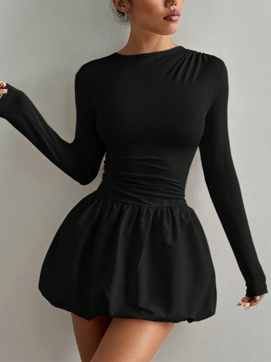 Cardydony Women's Black Long Sleeve Mini Dress with Bubble Skirt – Women's Cocktail Outfit