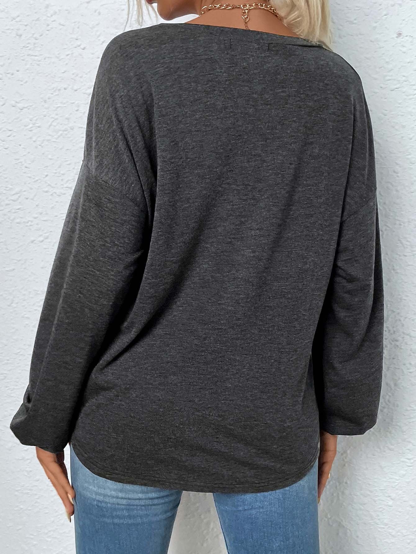 Cardydony Women's Women's Long Sleeve Henley T-Shirt – Relaxed Fit Split Neck Mélange Top