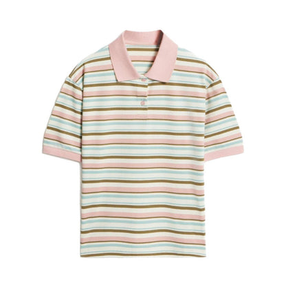Cardydony Women's Loose Fit Polo T-Shirt | Retro Casual Style with Contrast Stripes & Soft Knit