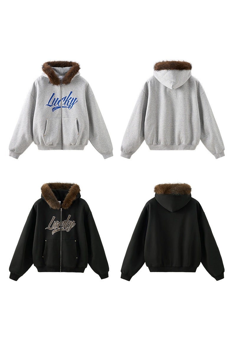 Cardydony Women's Fur Hood Zip Jacket for Women – Plush Streetwear, Oversized Cardigan