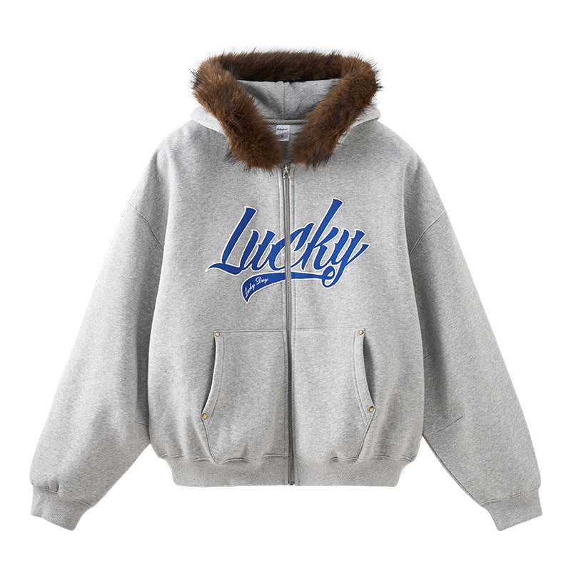 Cardydony Women's Fur Hood Zip Jacket for Women – Plush Streetwear, Oversized Cardigan