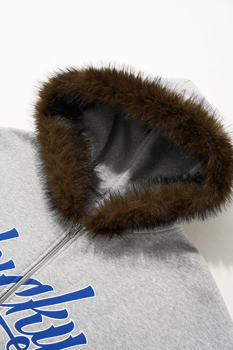 Cardydony Women's Fur Hood Zip Jacket for Women – Plush Streetwear, Oversized Cardigan