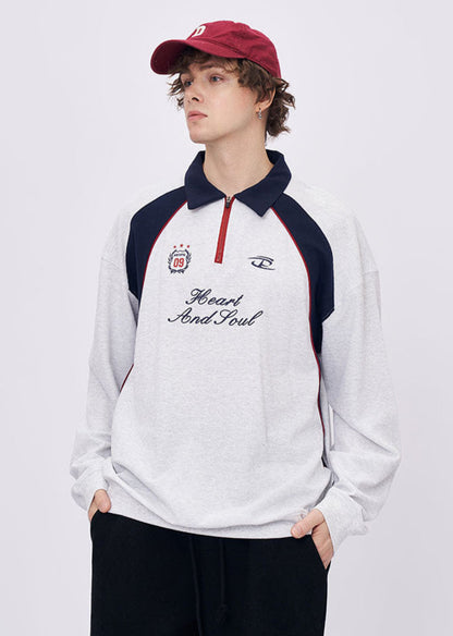 Cardydony Women's Women's Embroidered Long Sleeve T-Shirt - Polo Collar Oversized Sweatshirt