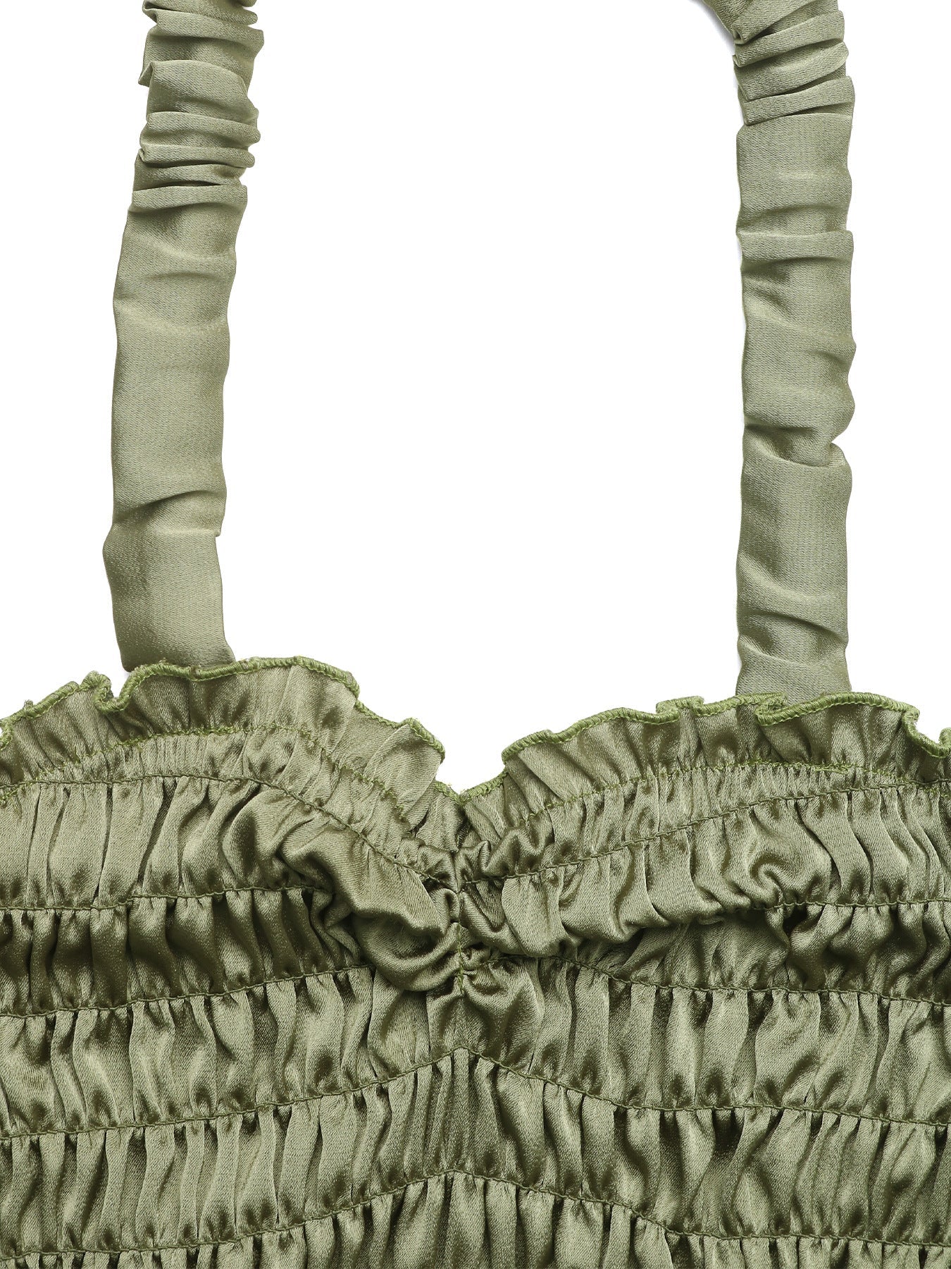 Cardydony Women's Olive Green Satin Ruched Halter Top – Ruffled Crop Tank for Summer