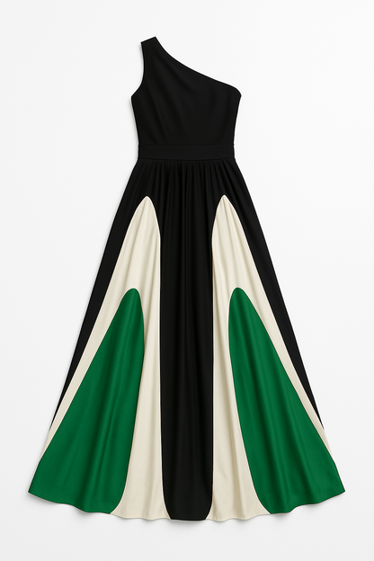 Cardydony Women's Colorblock One Shoulder Summer Maxi Dress | Vacation & Beach Days