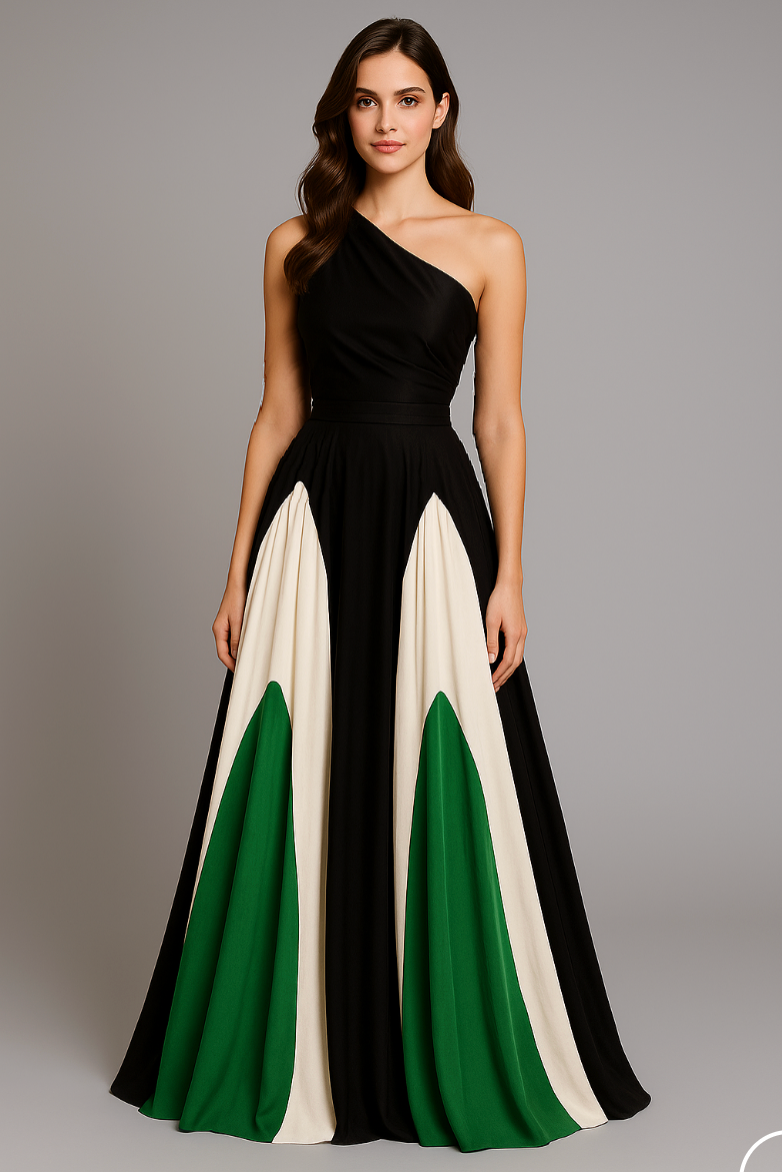 Cardydony Women's Colorblock One Shoulder Summer Maxi Dress | Vacation & Beach Days