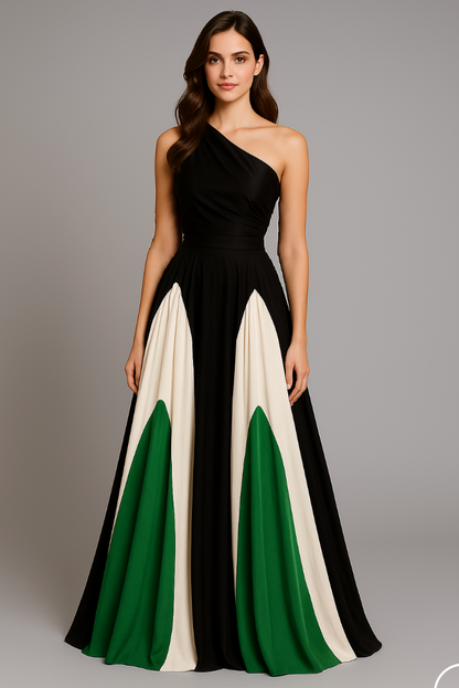 Cardydony Women's Colorblock One Shoulder Summer Maxi Dress | Vacation & Beach Days