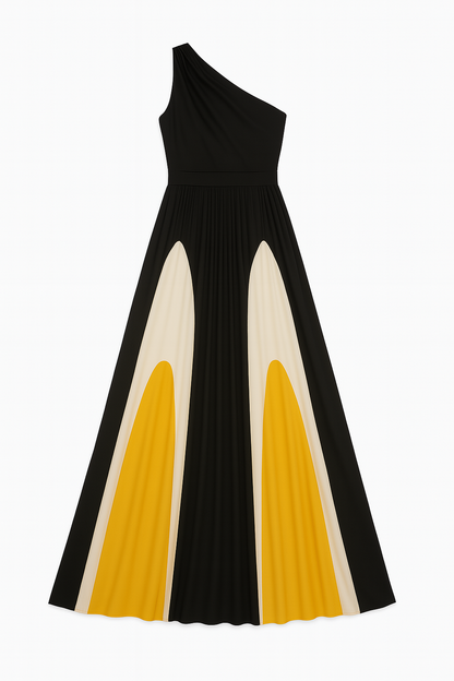 Cardydony Women's Colorblock One Shoulder Summer Maxi Dress | Vacation & Beach Days