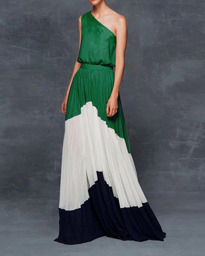 Cardydony Women's Colorblock One Shoulder Summer Maxi Dress | Vacation & Beach Days