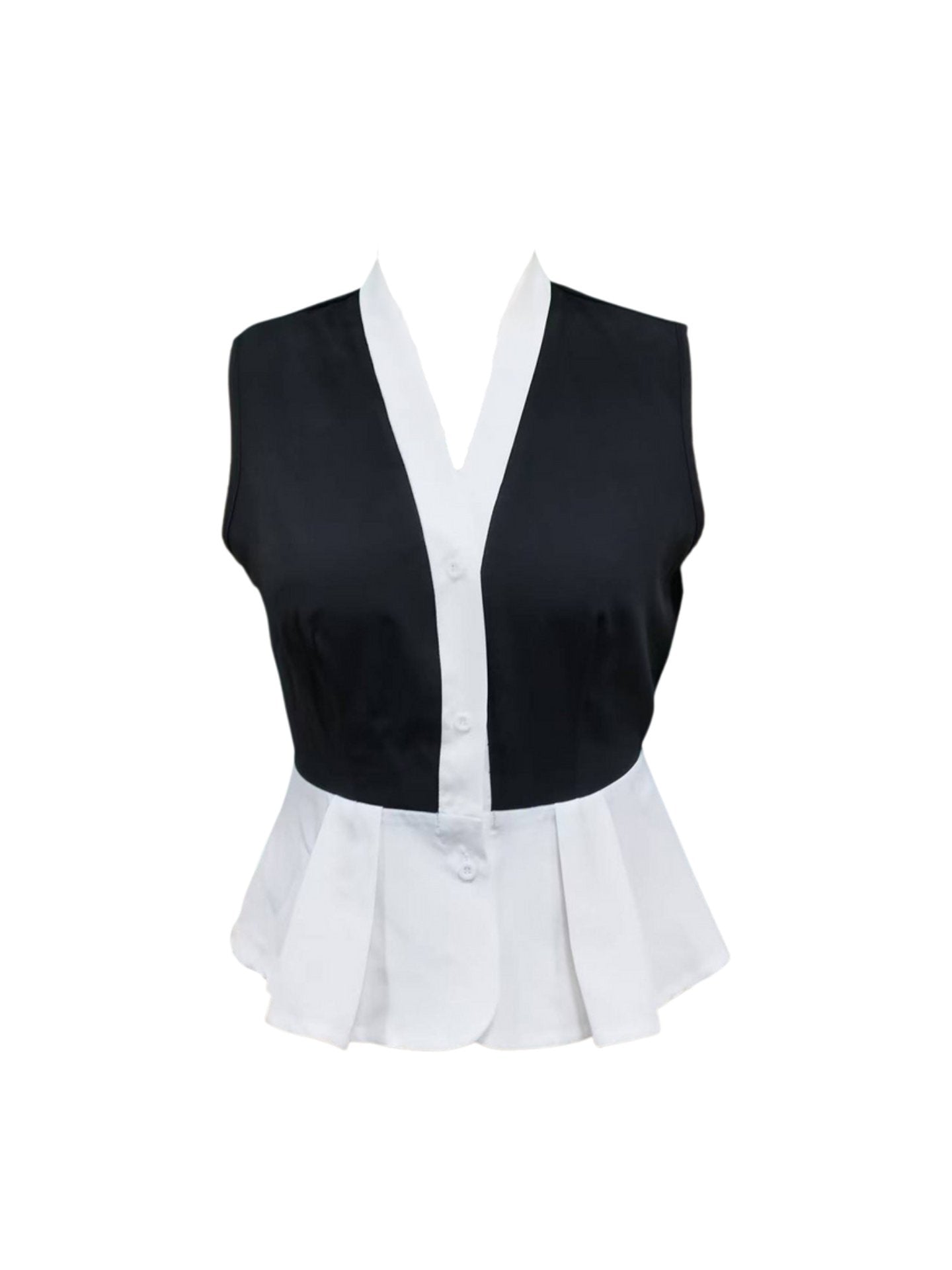 Cardydony Women's Sleeveless Peplum Top for Women – Elegant Black and White Blouse