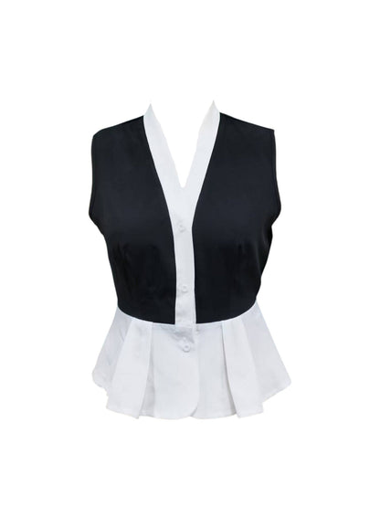 Cardydony Women's Sleeveless Peplum Top for Women – Elegant Black and White Blouse