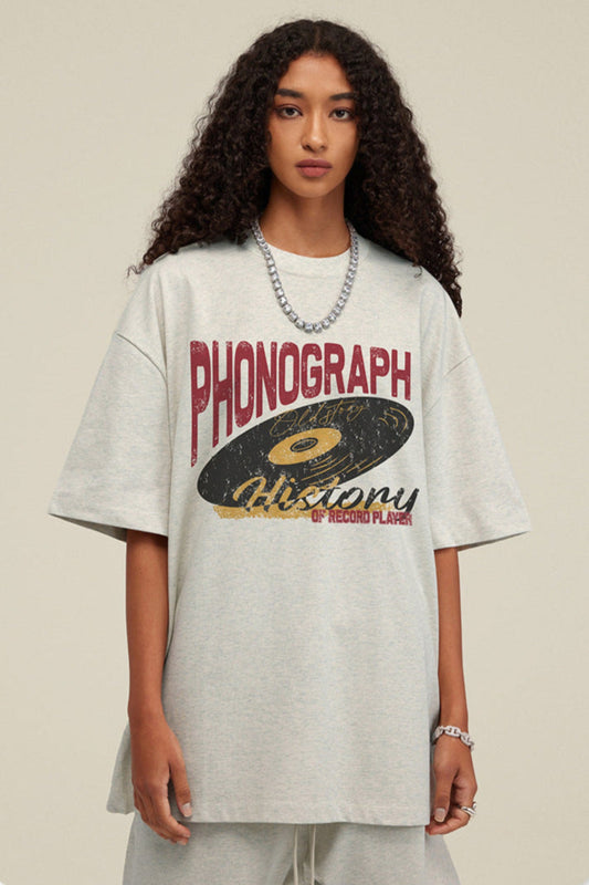 ardydony Women's Phonograph Graphic Tee – Oversized Streetwear T-Shirt for Women