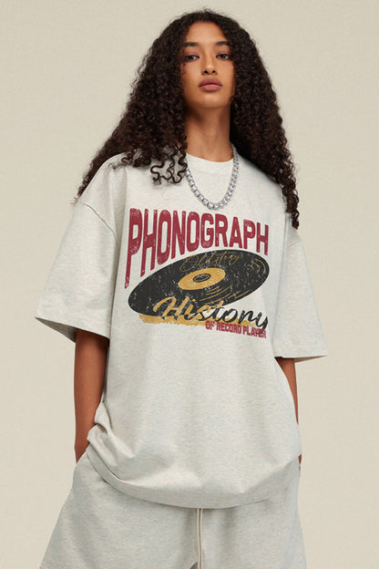 ardydony Women's Phonograph Graphic Tee – Oversized Streetwear T-Shirt for Women