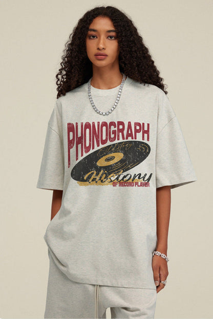 ardydony Women's Phonograph Graphic Tee – Oversized Streetwear T-Shirt for Women