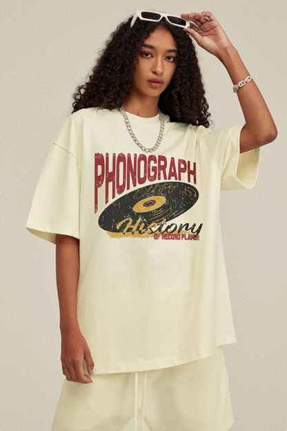ardydony Women's Phonograph Graphic Tee – Oversized Streetwear T-Shirt for Women