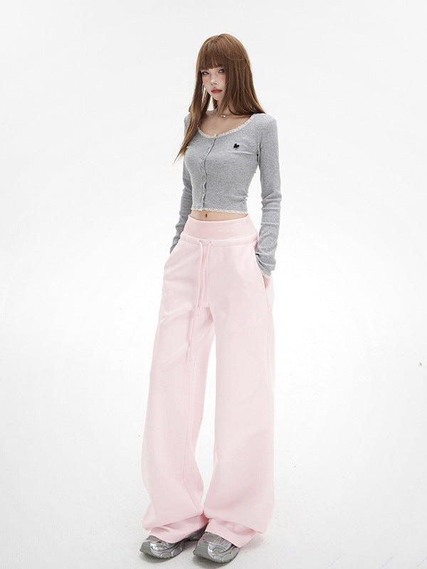 Cardydony Women's Pink Wide Leg Lounge Pants | Fleece & Lightweight High Waist Drawstring Fit