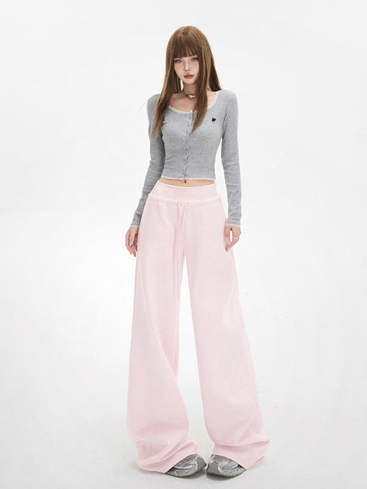 Cardydony Women's Pink Wide Leg Lounge Pants | Fleece & Lightweight High Waist Drawstring Fit