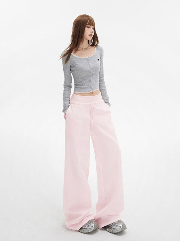 Cardydony Women's Pink Wide Leg Lounge Pants | Fleece & Lightweight High Waist Drawstring Fit