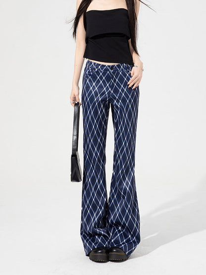 Cardydony Women's Plaid High-Waist Flared Pants | Tailored Work Trousers with Retro Charm for Women