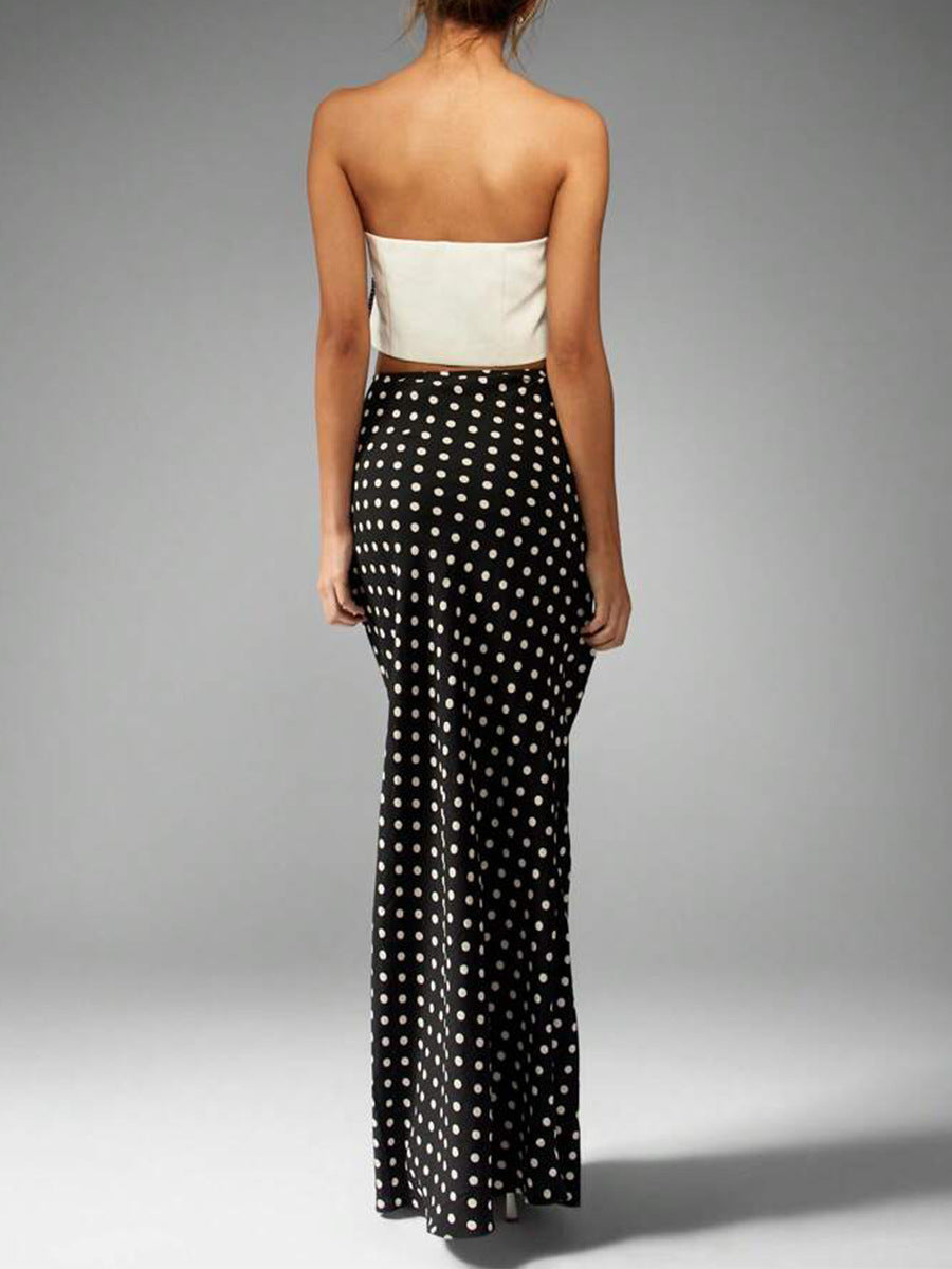 Cardydony Women's Women's Maxi Skirt – High-Waist Polka Dot Column