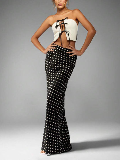 Cardydony Women's Women's Maxi Skirt – High-Waist Polka Dot Column