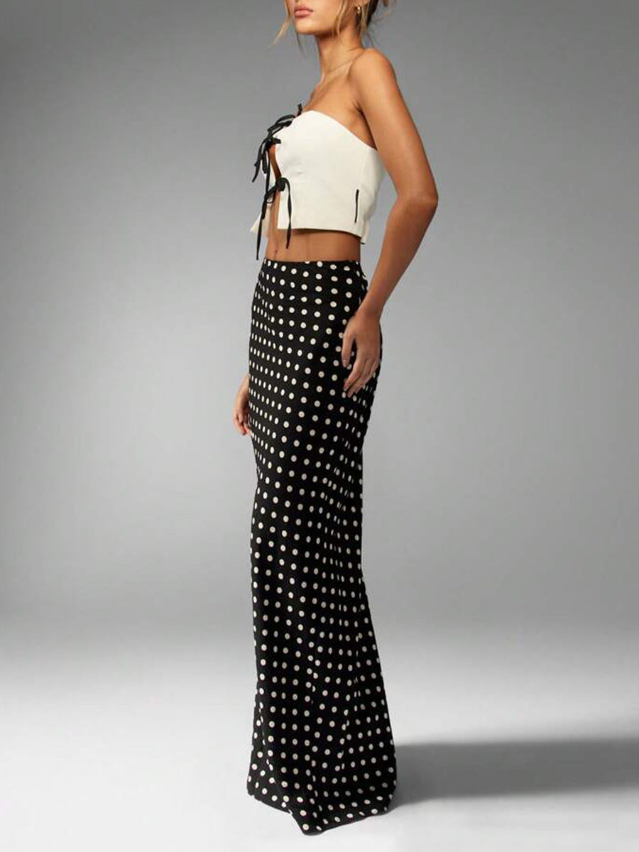 Cardydony Women's Women's Maxi Skirt – High-Waist Polka Dot Column