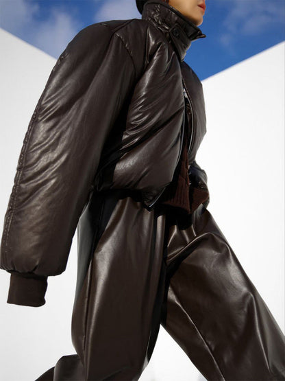 Cardydony Women's PU Leather Women's Pants – Wide Leg Streetwear Drawstring Trousers