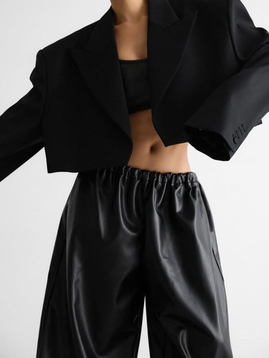 Cardydony Women's PU Leather Women's Pants – Wide Leg Streetwear Drawstring Trousers