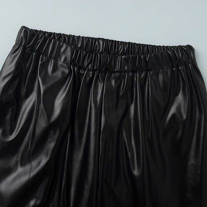 Cardydony Women's PU Leather Women's Pants – Wide Leg Streetwear Drawstring Trousers