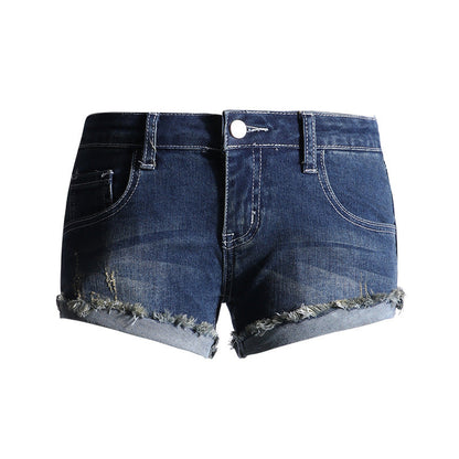 Cardydony Women's Low Waist Raw Hem Denim Shorts – Slim Fit Street Style with Rolled Edge Detail