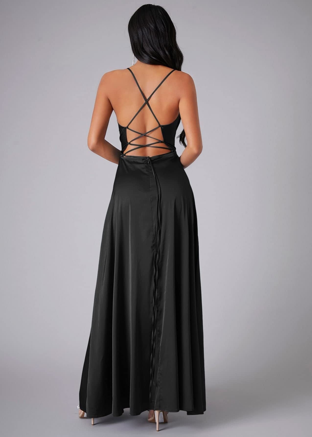 Cardydony Women's Satin Cowl Neck Prom Dress with Open Back and Slit – Elegant Maxi Gown