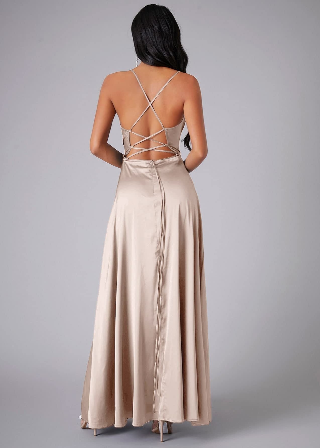 Cardydony Women's Satin Cowl Neck Prom Dress with Open Back and Slit – Elegant Maxi Gown