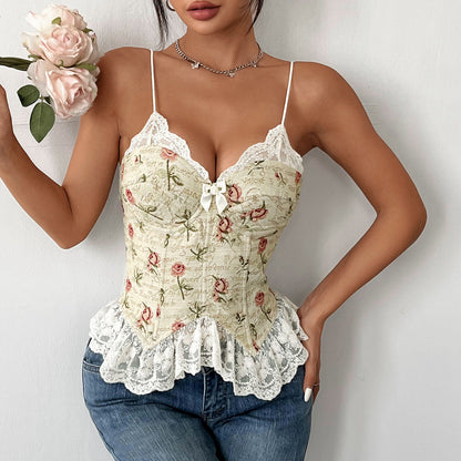 Cardydony Women's Strapless Floral Jacquard Corset Top | Sexy Lace Bustier Top for Women with Lace-Up Back