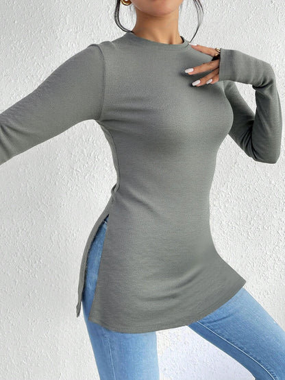 Cardydony Women's Women's Shirt Style Long Sleeve Tee – Slim Fit Ribbed Top with Side Slits