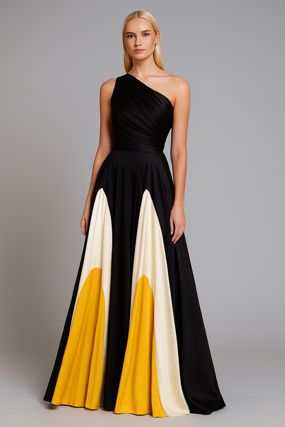 Cardydony Women's Colorblock One Shoulder Summer Maxi Dress | Vacation & Beach Days